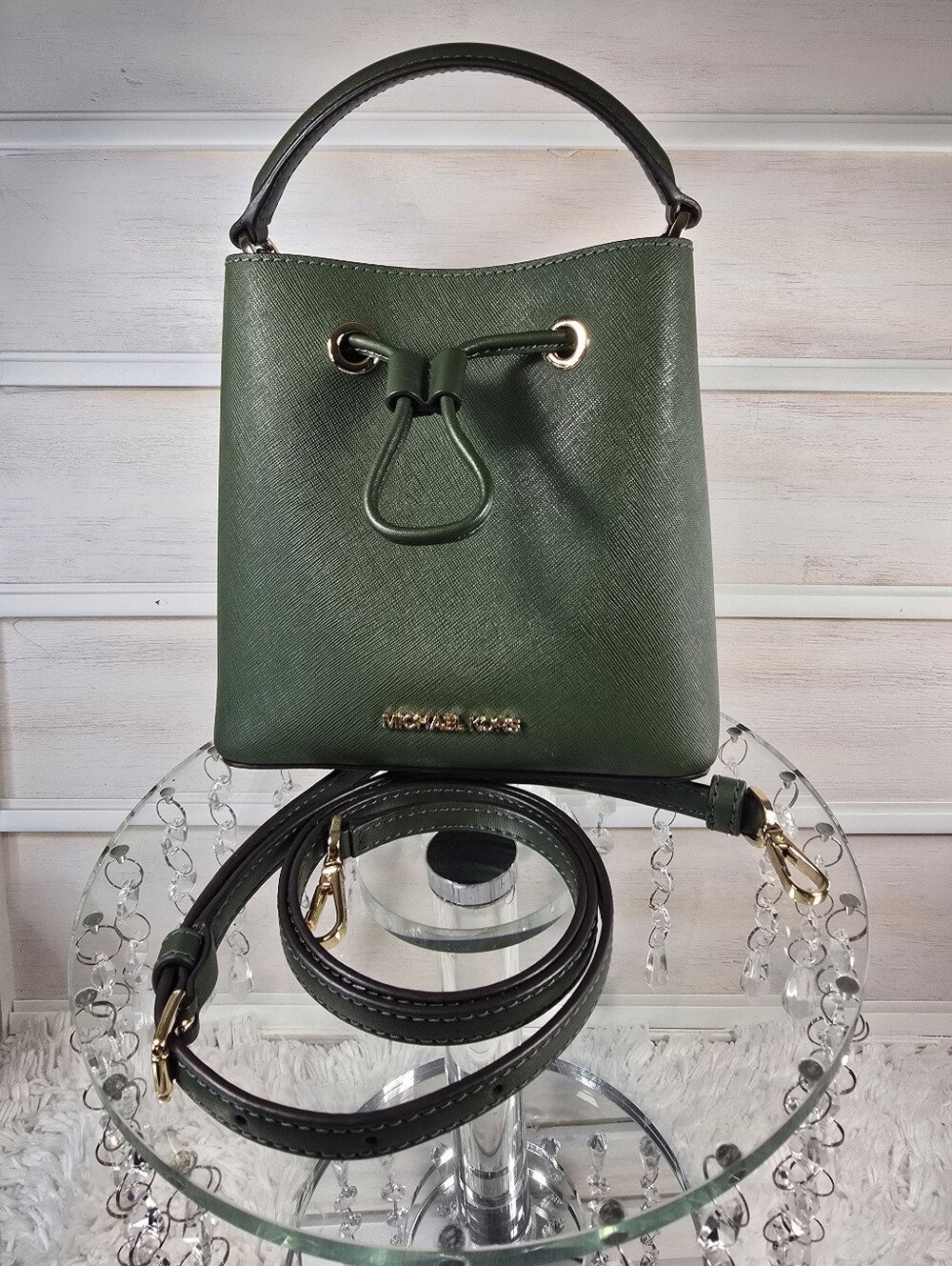 Michael Kors Green Saffiano Leather mini Bucket Bag only - Picture 9 of 14